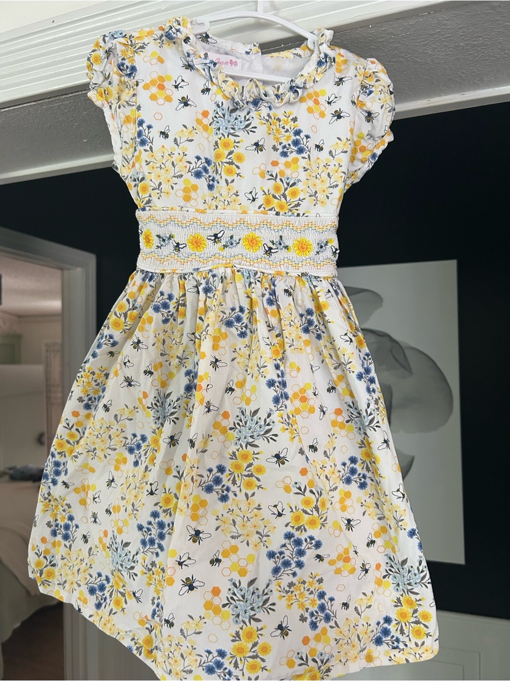 Bonnie Jean White Dress with Yellow and Blue Floral Print size 5